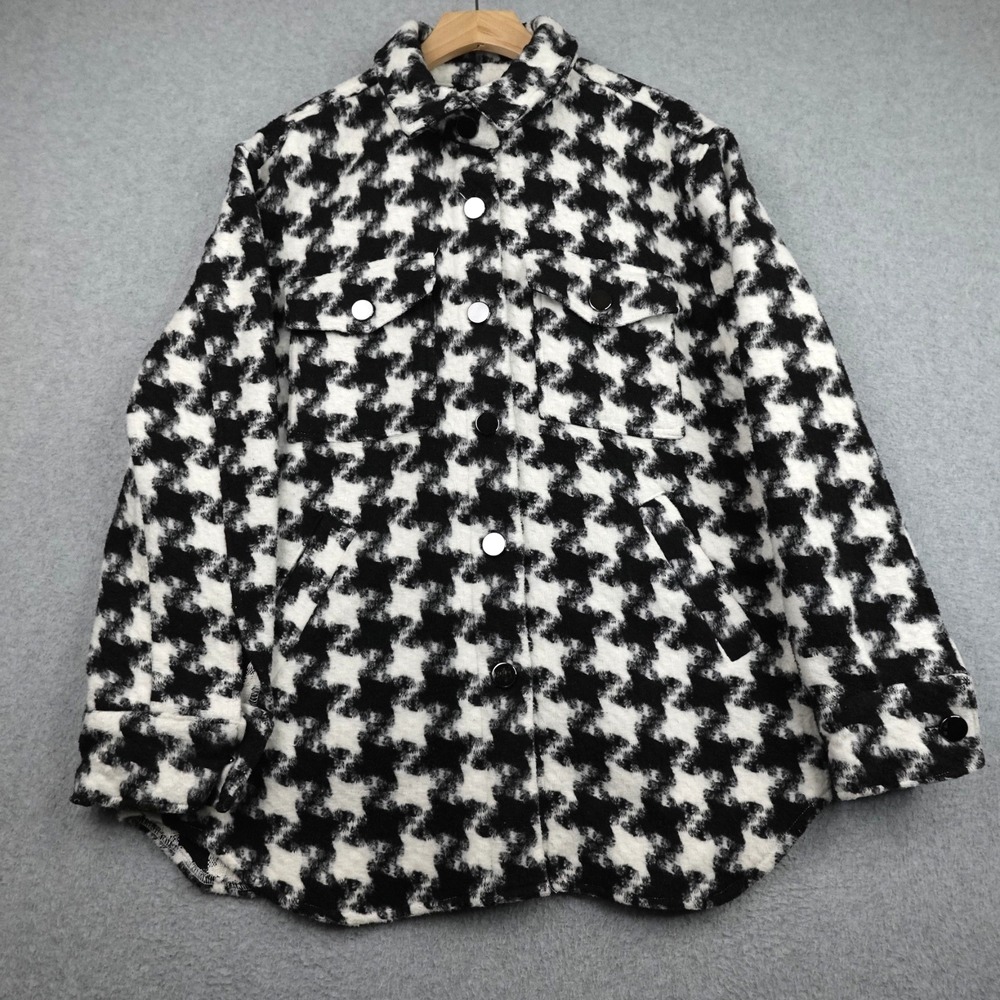 Jason Maxwell Jacket Women's Large Black White Houndstooth Button Up Old Money